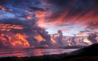 Картинка закат, краски, небо, облака, море, берег