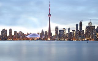 Картинка небо, облака, CN Tower, озеро, Канада, озеро Онтарио, Торонто