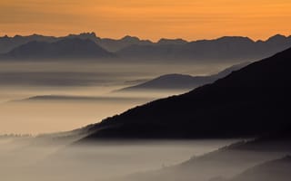Картинка Apricot Morning, небо, горы, туман