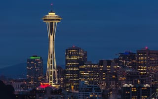 Картинка USA, United States, evening, cityscape, United States of America, seattle, space needle, washington