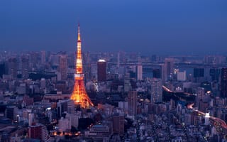 Картинка Токио, ночь, огни, панорама