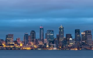 Картинка city, skyline, Seattle, cityscape, morning, Washington, blue hour, panorama