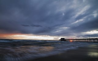 Картинка море, Stormy Sunset, мост, Newport Beach