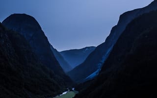 Картинка landscape, nature, valley, night, waterfall, mountains, mountain, view