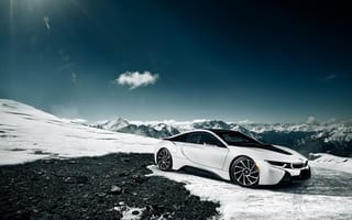 Картинка White, Snow, Sky, Front, Moutian, Sun, BMW