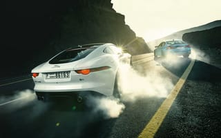 Картинка Cars, F-Type R, Drifting, BMW, Sports, Jaguar, Smoke, Rear