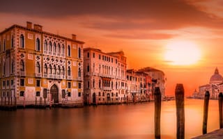 Картинка дома, Италия, Венеция, санта-мария-делла-салюте, собор, вечер, канал