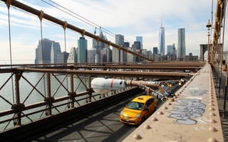 Картинка USA, United States, graffiti, road, cars, bridge, skyline, river
