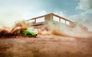 Картинка пыль, песок, салат, занос, Lamborghini Huracán, green