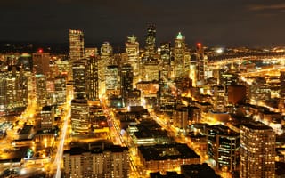 Картинка USA, США, небоскребы, здания, Seattle, Сиэтл, огни, Washington, ночной город, штат Вашингтон, подсветка