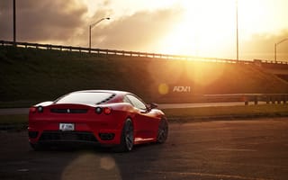 Обои Ferrari, тачка, вечер, red, феррара, солнце, F430, трасса, красный