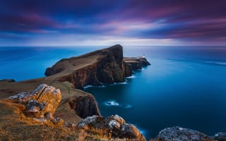 Картинка вечер, на краю, Шотландия, архипелаг Внутренние Гебриды, Neist point, маяк, остров Скай