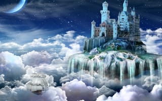 Картинка Ночь, облака, замок, сказка