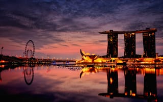 Картинка город, вечер, отель, ночь, Сингапур