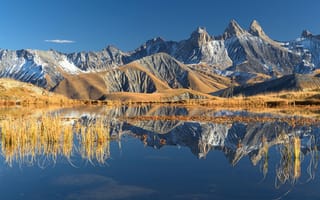 Картинка Альпы, озеро, отражения, небо, осень, Октябрь, Франция, горы