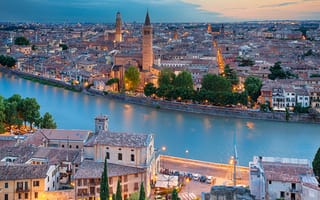 Картинка город, река, Верона, Италия