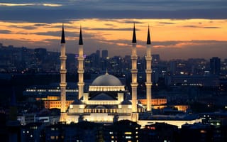 Картинка ночь, Турция, Анкара, Мечеть Коджатепе, night, Kocatepe Mosque, Ankara, Turkey