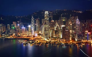 Обои Гонконг, дома, Hong Kong, ночь, КНР, вечер, огни, Китай