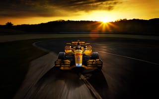 Картинка Bolide, Speed, Track, Honda, Race, Yellow, Sunset