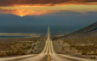 Обои дорога, пустыня, вечер, Калифорния, небо, Долина Смерти, США, штат