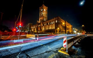 Картинка ночь, движение, night, выдержка, Германия, Берлин, Germany, Berlin