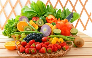 Обои vegetables, fresh, berries, ягоды, овощи, фрукты, fruits