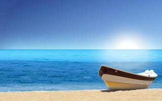 Обои лодка, пляж, вода, песок