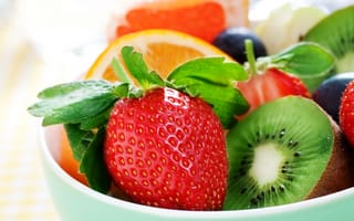 Картинка клубника, fruit, киви, ягоды, апельсин, фрукты, berries, kiwi, strawberry, orange