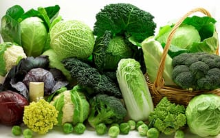Картинка зелень, овощи, сорта, корзинка, разные, капуста
