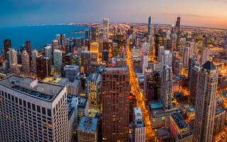 Картинка Chicago, skyline, sunset, panorama, downtown, John Hancock Center Observatory