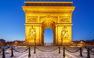 Обои огни, Триумфальная арка, ночь, Франция, Париж, площадь Шарля де Голя