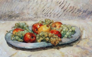 Картинка яблоки, картина, виноград, блюдо, Анри Лебаск, груши, Натюрморт с фруктами