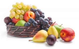 Обои фрукты, сливы, груши, виноград, ягоды, нектарины, яблоки