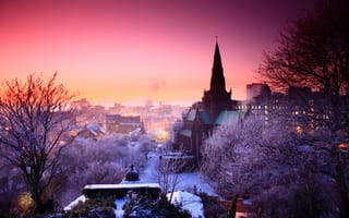 Картинка закат, зима, город