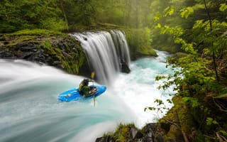 Картинка водопад, лодка, спорт, река