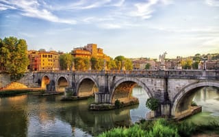 Обои мост, Италия, дома, Rome, Рим, река