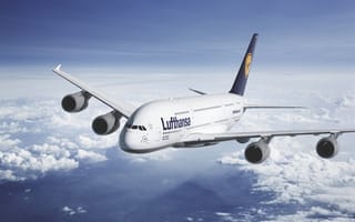 Обои Lufthansa, Облака, Лайнер, Airbus, Люфтганза, Высота, A380, Star Alliance, Самолет, Пассажирский, Небо