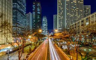 Картинка огни, Токио, трассы, дома, ночь, Япония