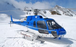 Картинка вертолет, горы, небо, снег, синий, спасательный