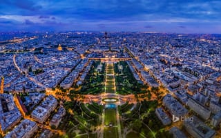 Картинка огни, ночь, Париж, вид с Эйфелевой башни, Франция, панорама