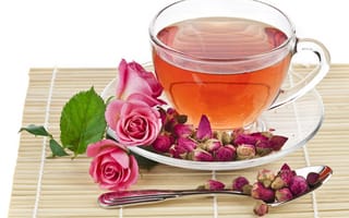 Обои чай, роза, чашка, ложка