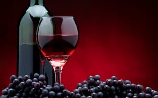 Обои вино, виноград, бокал, стекло, бутылка, красное, темный