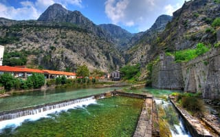 Картинка Черногория, Kotor, горы, скалы, стена, ручей