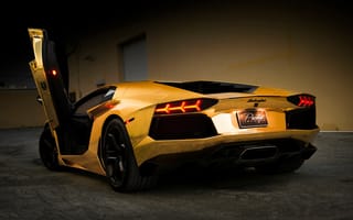 Картинка Lamborghini, Машины, Тюнинг, Золото, Авто, Gold, Спорткар, Ночь, Aventador