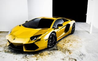 Картинка Lamborghini, Отражения, Aventador, Авто, Машины, Тюнинг, Gold, Золото, Спорткар