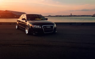 Картинка Sunset, Stance, Vehicle, Audi, Black, Front, Slammed