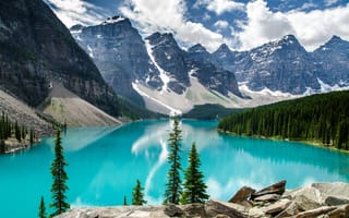 Картинка Moraine Lake, горы, деревья, озеро, Banff National Park