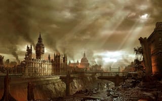Картинка Лондон, апокалипсис, катастрофа, здания, Биг Бен, город
