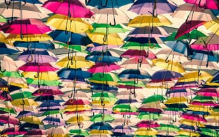 Картинка много, зонтики, разноцветные