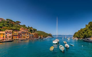 Картинка Италия, море, Портофино, здания, Ligurian Sea, гавань, Liguria, Лигурия, Italy, Portofino, лодки, яхты, Лигурийское море